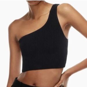 Babaton Black One-Shoulder Ribbed Top (Size XS)